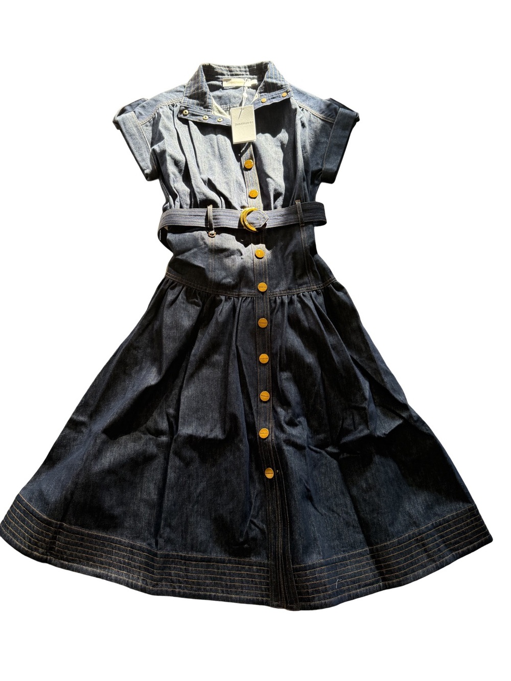 Zimmerman Denim Belted Puff Sleeve Midi-Dress - Picture 5 of 9